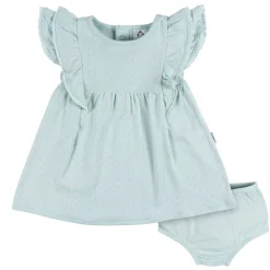 2-Piece Baby Girls Aqua Blue Dress & Diaper Cover Set