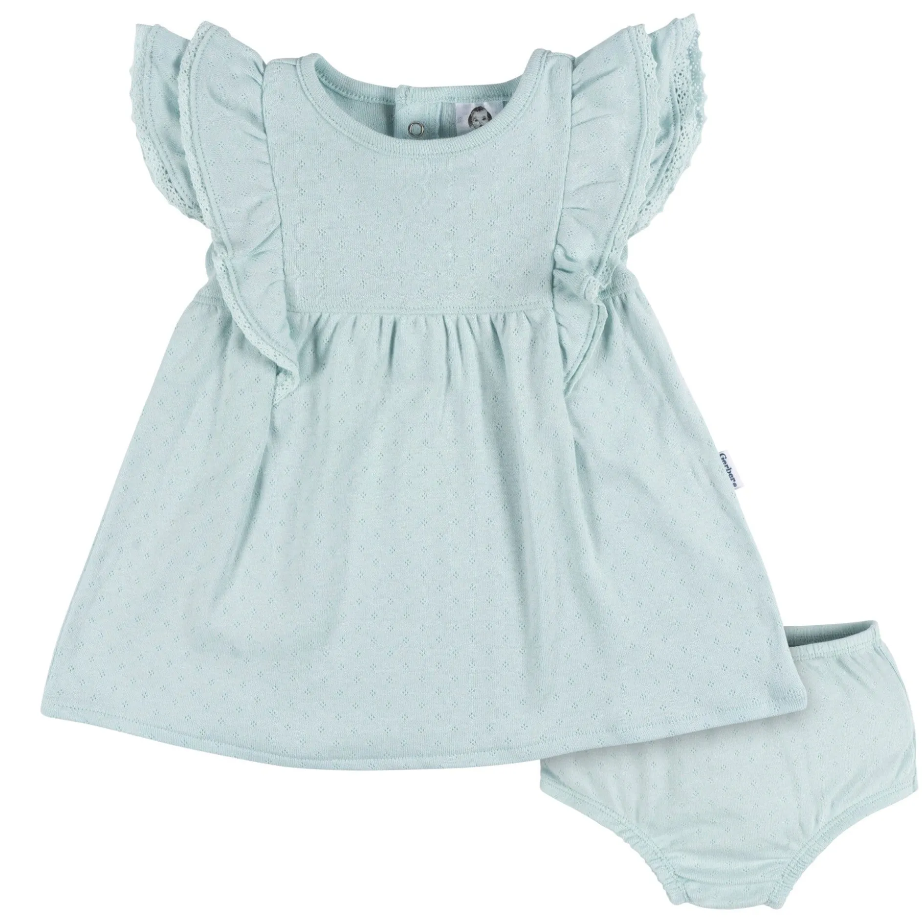 2-Piece Baby Girls Aqua Blue Dress & Diaper Cover Set