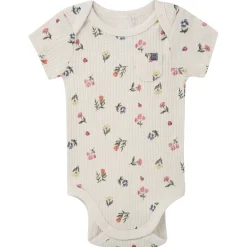 4-Piece Baby Girls Beige Garden Short Sleeve Bodysuits and Shorts Set