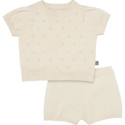 2-Piece Baby Girls Beige Sweater Knit Top and Shorts Set