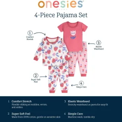 4-Piece Baby Girls Berries Pajamas Sets