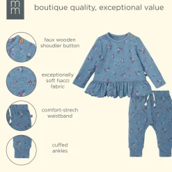 2-Piece Baby Girls Blue Floral Hacci Peplum Top and Pants