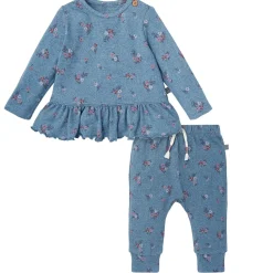 2-Piece Baby Girls Blue Floral Hacci Peplum Top and Pants