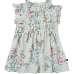 2-Piece Baby Girls Blue Floral Smocked Dress and Diaper Cover