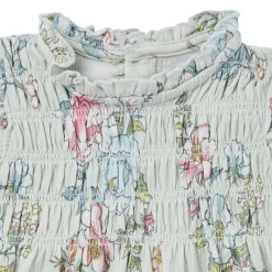2-Piece Baby Girls Blue Floral Smocked Dress and Diaper Cover