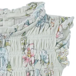 2-Piece Baby Girls Blue Floral Smocked Dress and Diaper Cover