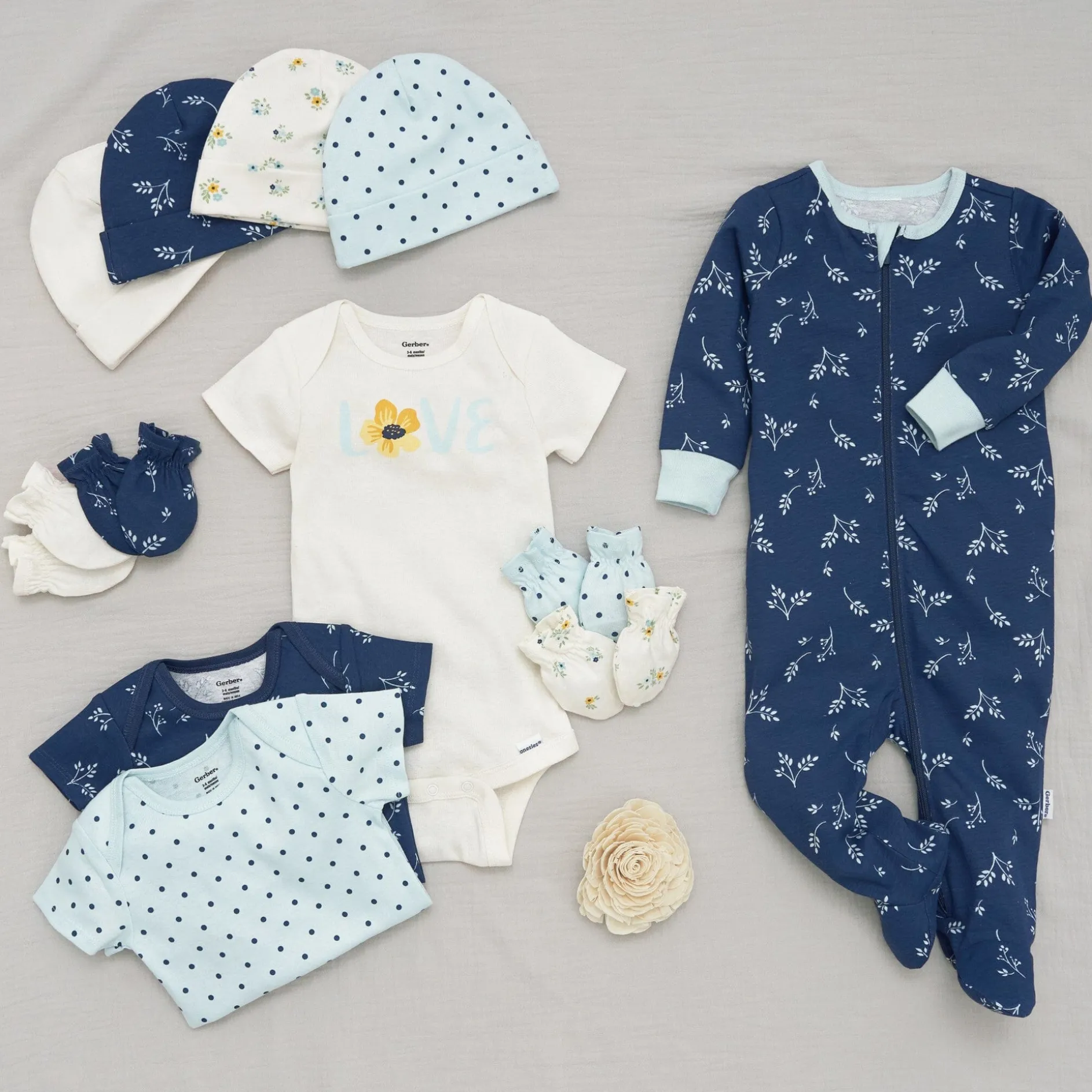 12-Piece Baby Girls Blue Flowers Layette Bundle