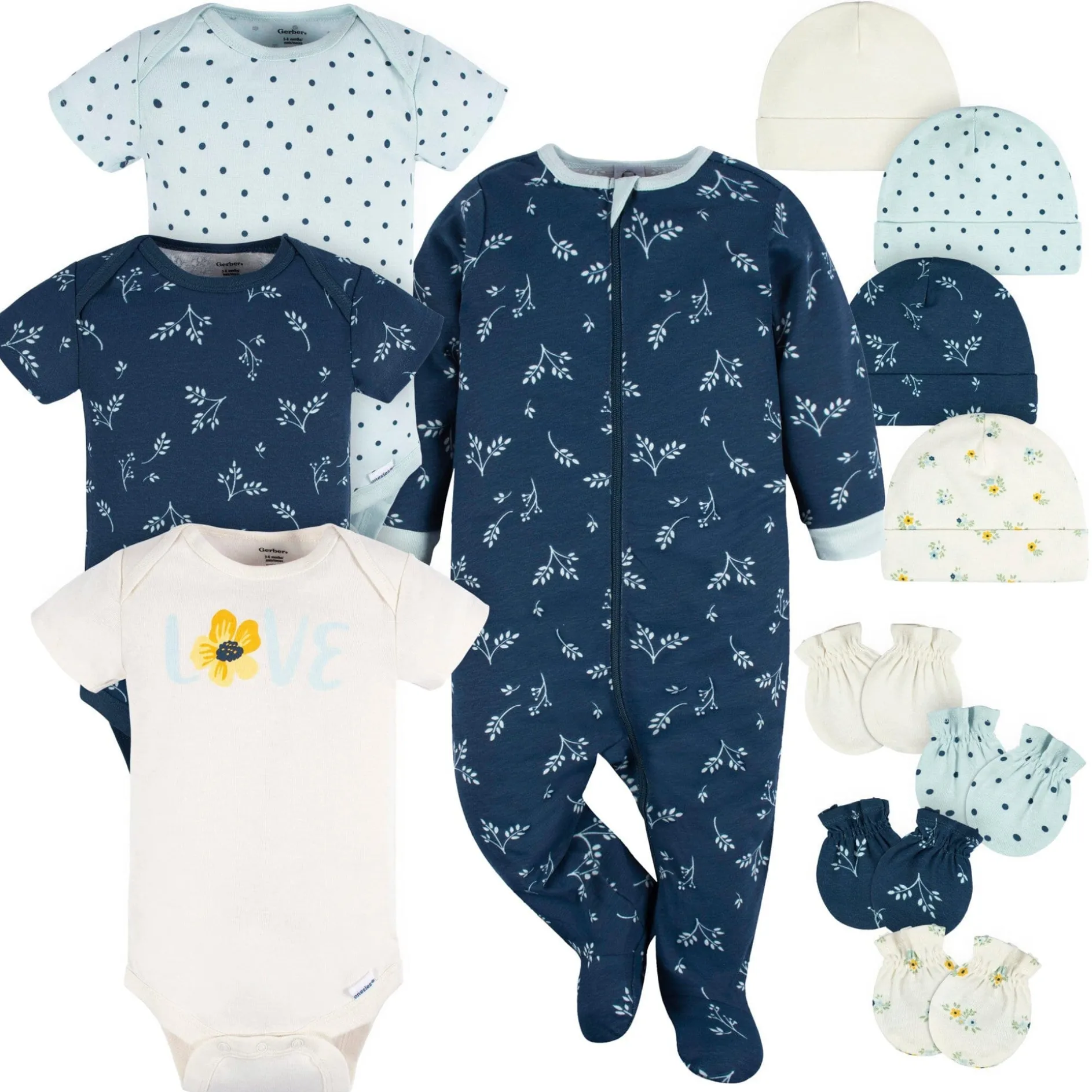 12-Piece Baby Girls Blue Flowers Layette Bundle