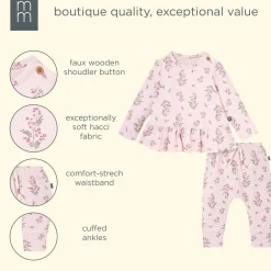 2-Piece Baby Girls Blush Floral Hacci Peplum Top and Pants