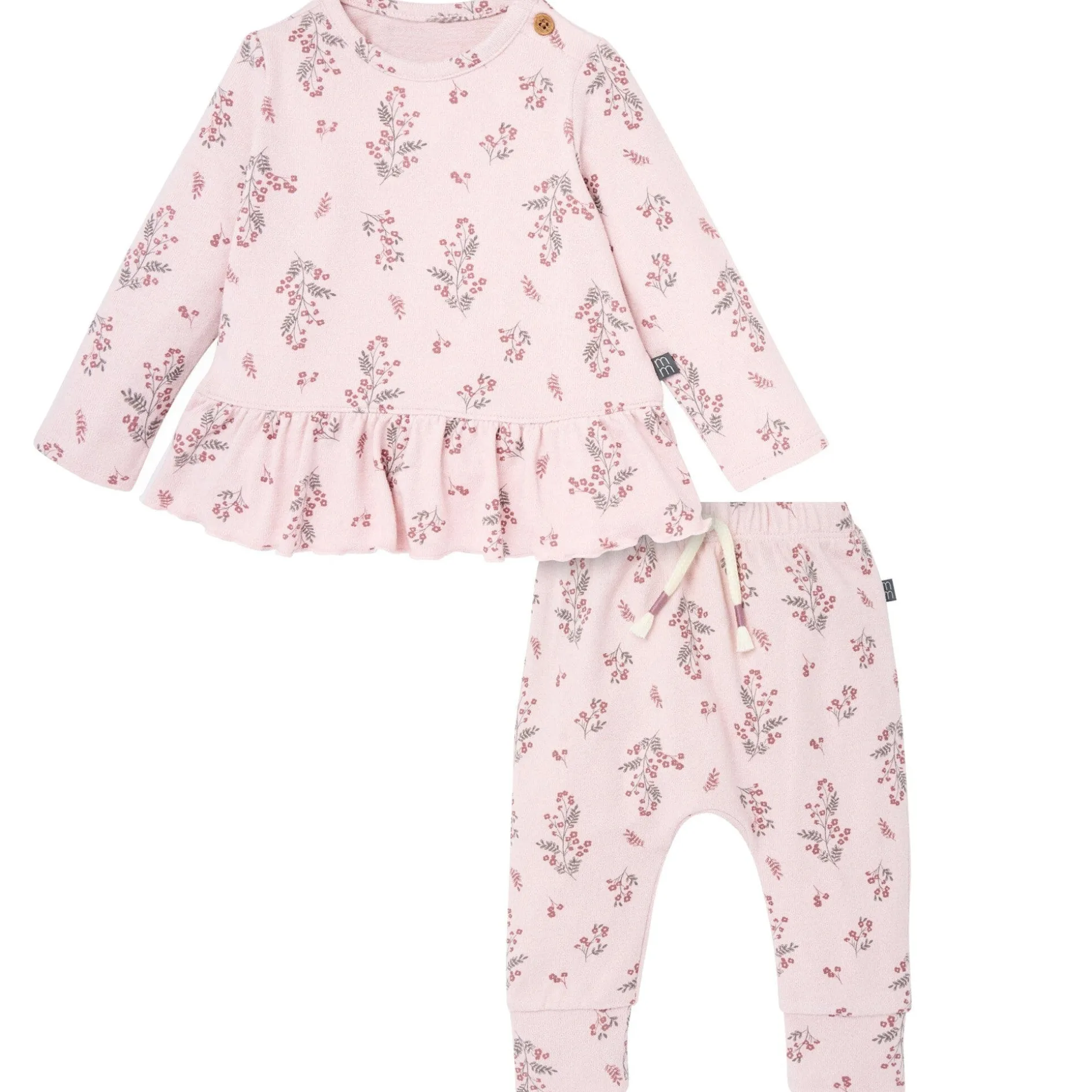2-Piece Baby Girls Blush Floral Hacci Peplum Top and Pants