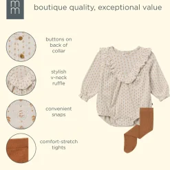 2-Piece Baby Girls Brown Fleur Bubble Romper and Tights