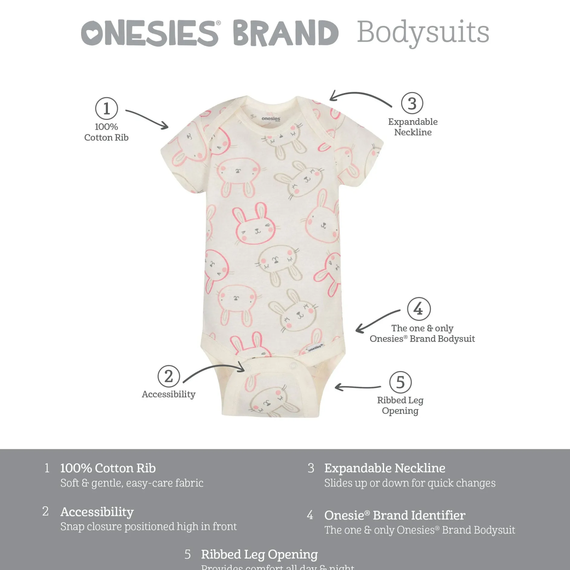 6-Piece Baby Girls Bunny Onesies® Brand Bodysuits & Pants Set