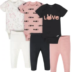 6-Piece Baby Girls Bunny Onesies® Brand Bodysuits & Pants Set