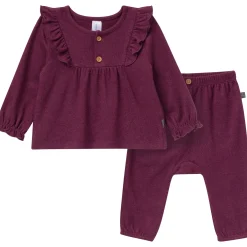 2-Piece Baby Girls Burgundy Heather Hacci Ruffle Top and Pant Set