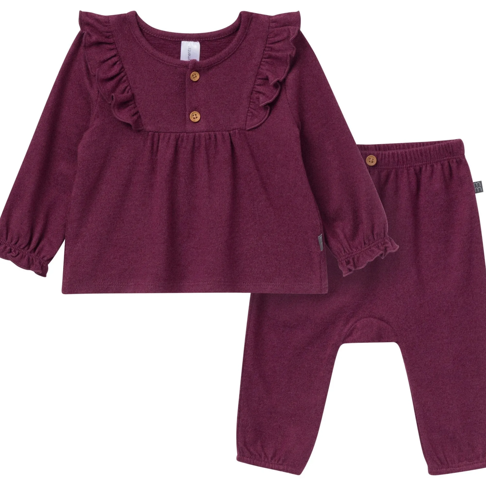 2-Piece Baby Girls Burgundy Heather Hacci Ruffle Top and Pant Set