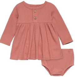 2-Piece Baby Girls Dark Pink Waffle Dress Set