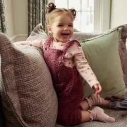 2-Piece Baby Girls Dark Rose Microplush Overalls