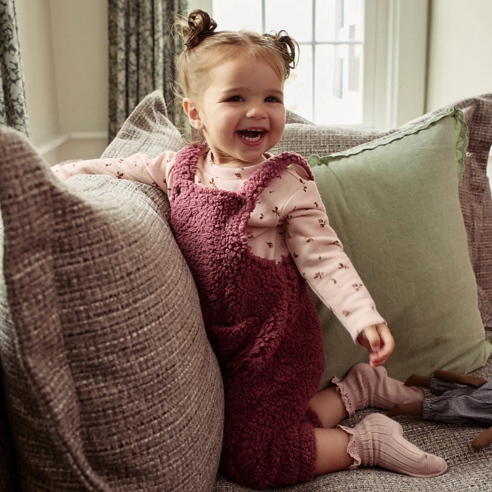 2-Piece Baby Girls Dark Rose Microplush Overalls