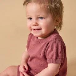 2-Piece Baby Girls Dark Rose Sweater Knit Top and Shorts Set