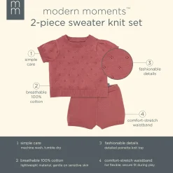 2-Piece Baby Girls Dark Rose Sweater Knit Top and Shorts Set
