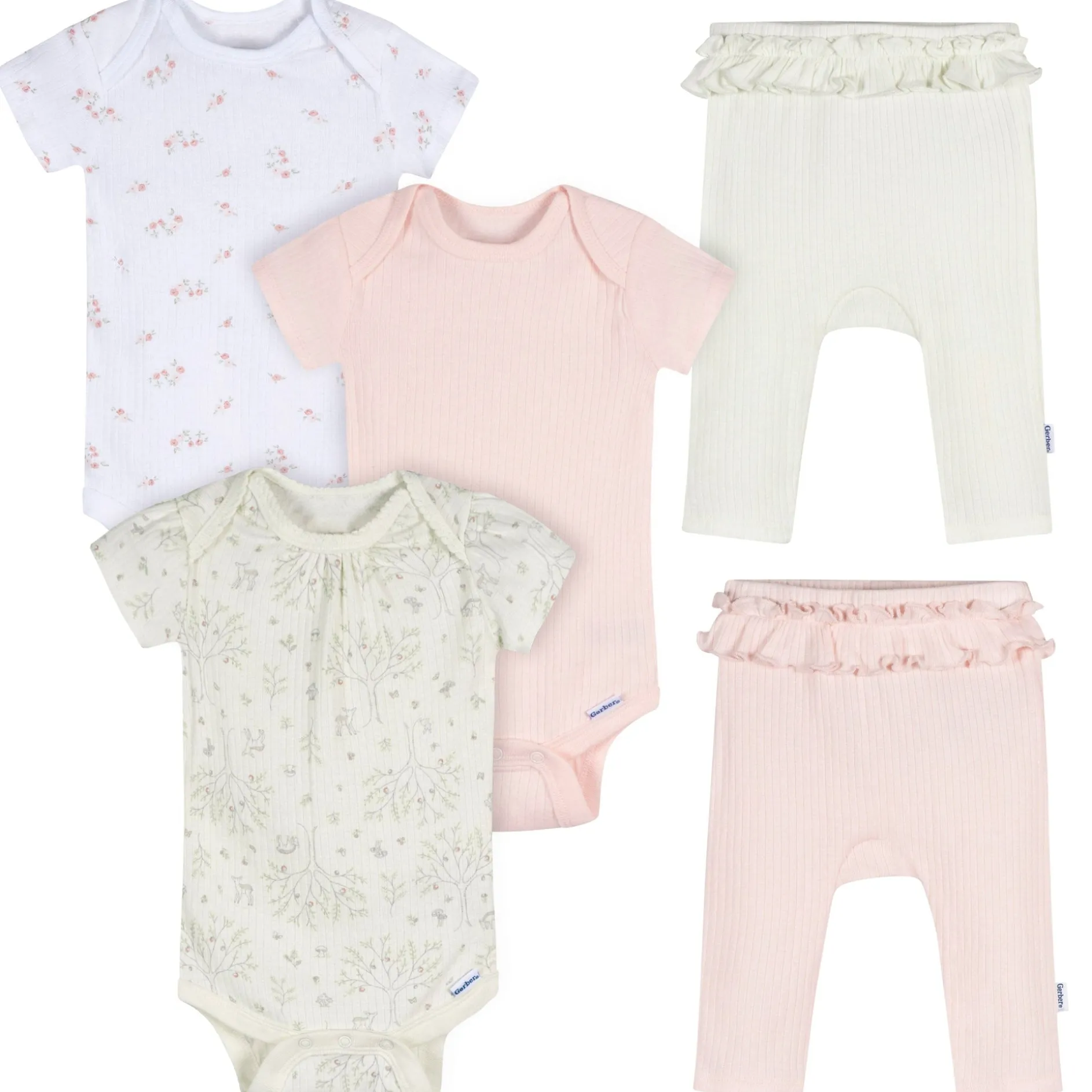 5-Piece Baby Girls Deer Bodysuits & Pants Set