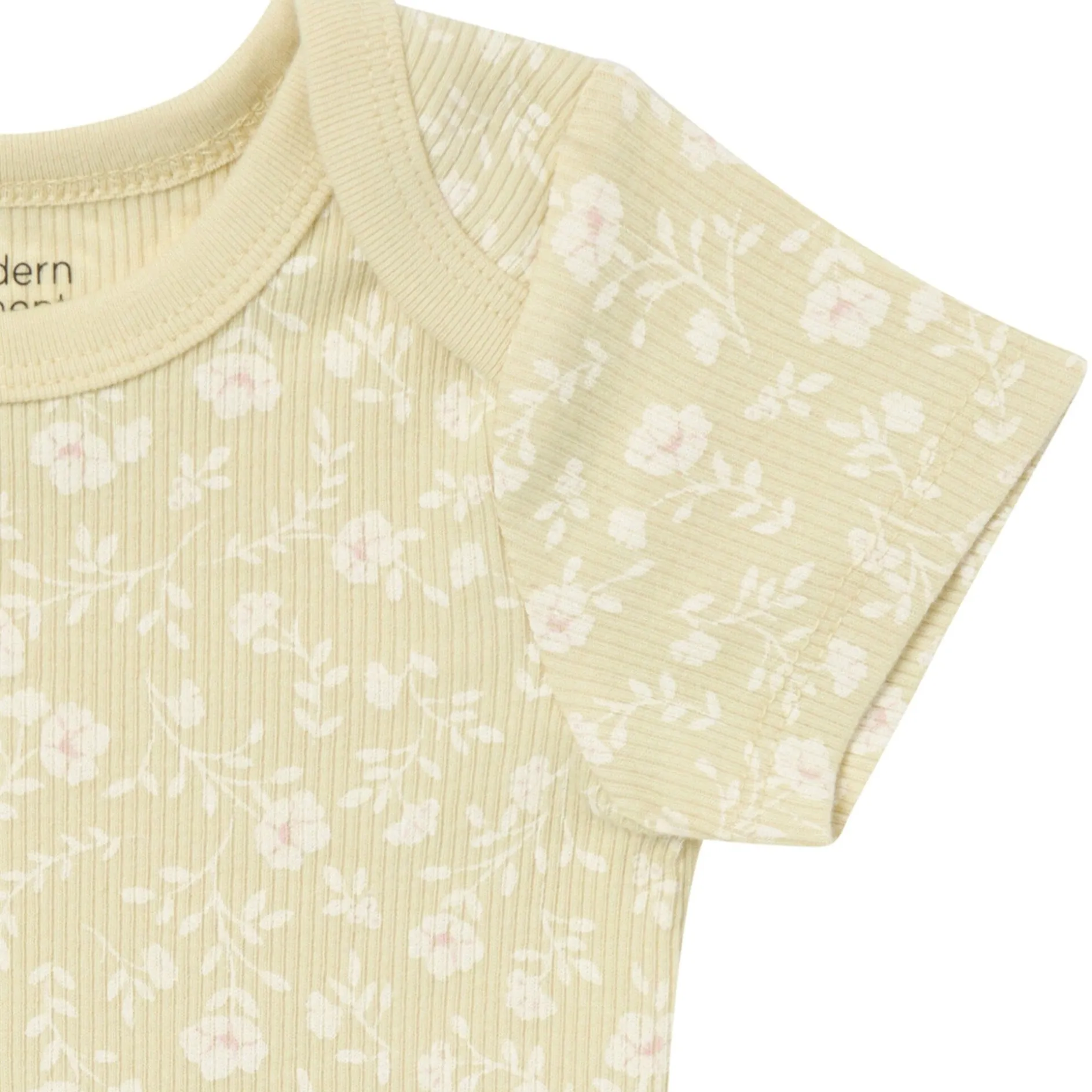 4-Piece Baby Girls Dusty Yellow Floral Short Sleeve Bodysuits and Shorts Set