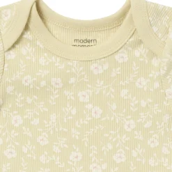 4-Piece Baby Girls Dusty Yellow Floral Short Sleeve Bodysuits and Shorts Set