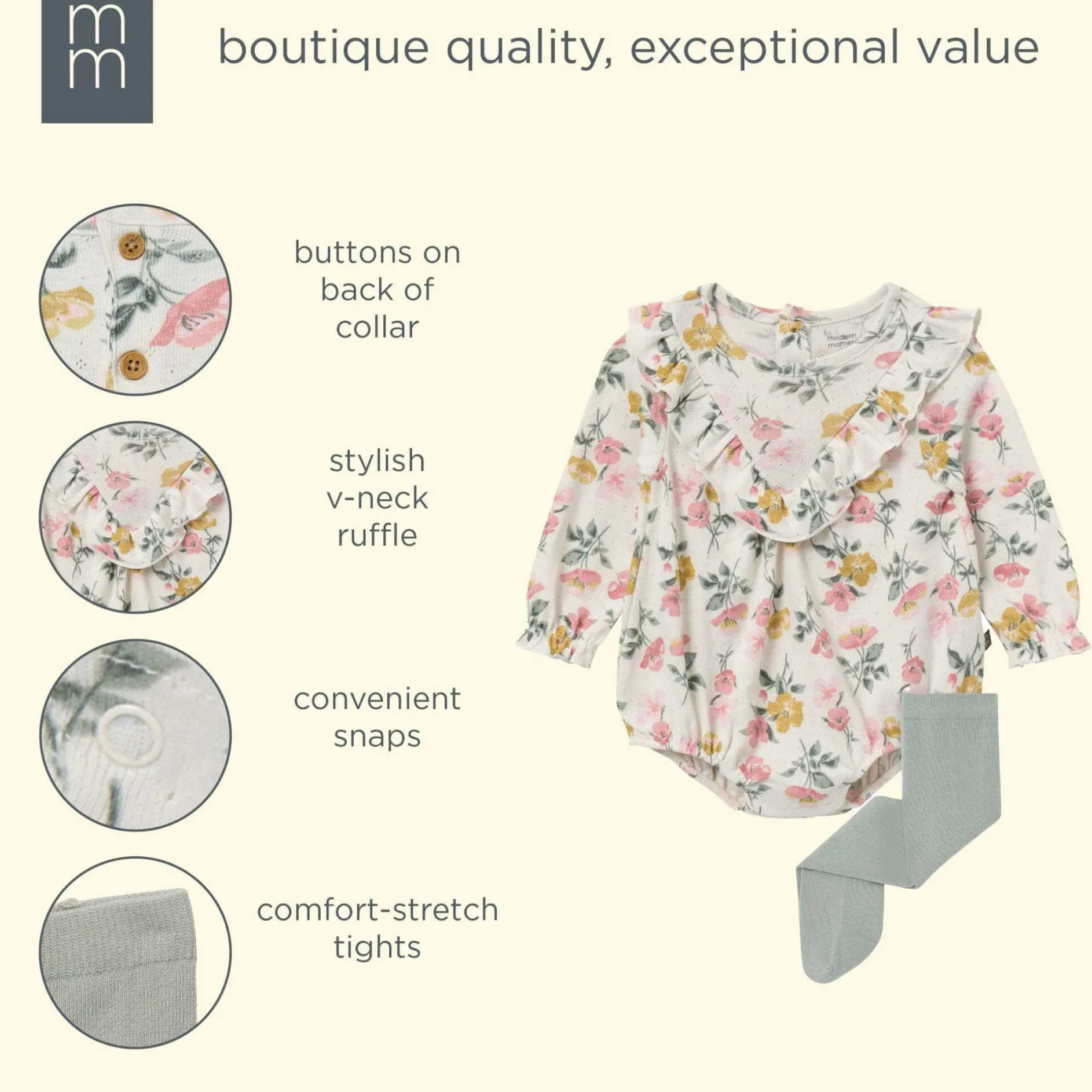 2-Piece Baby Girls Floral Bubble Romper and Tights