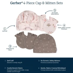 4-Piece Baby Girls Garden Cap and Mitten Set