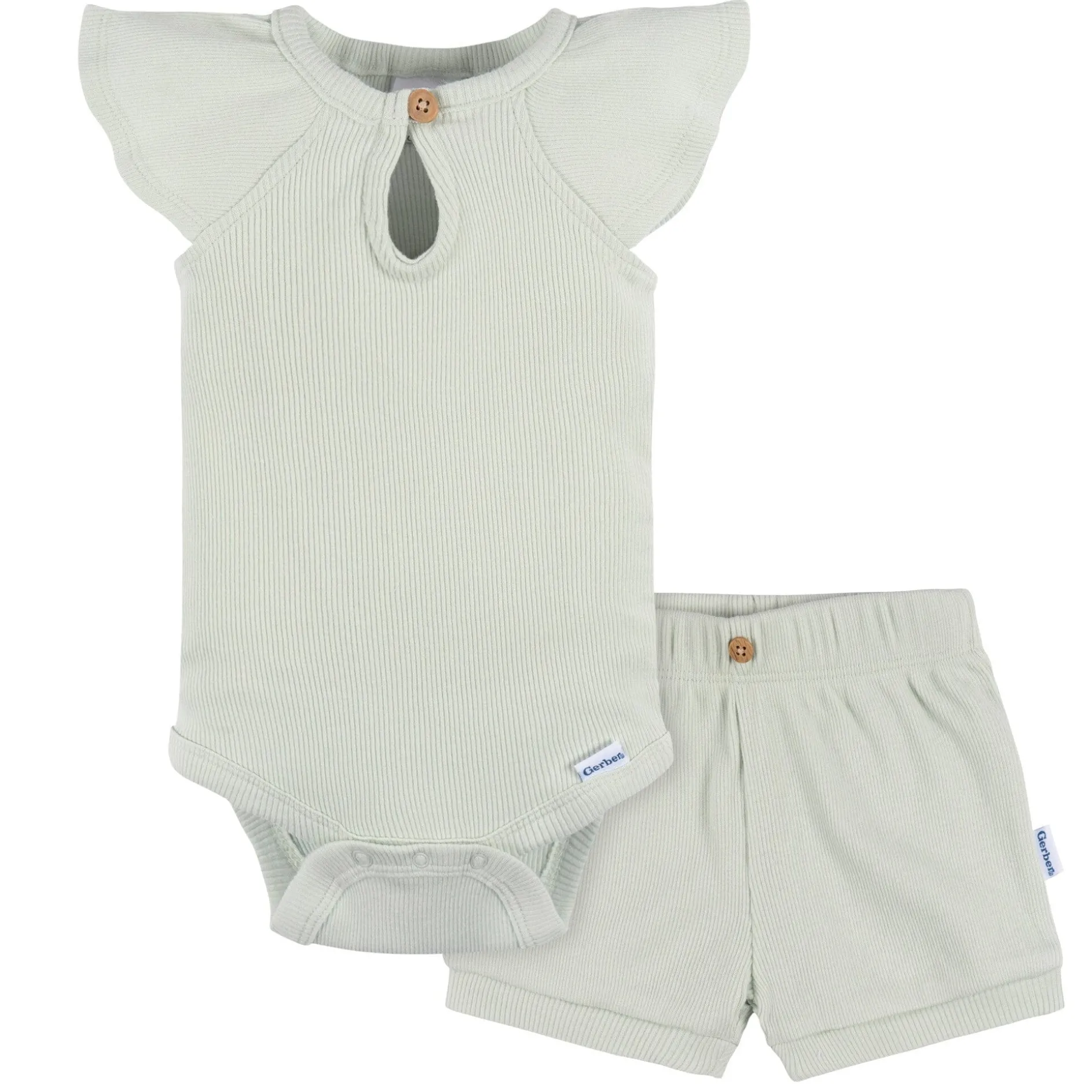 2-Piece Baby Girls Green Lily Bodysuit and Shorts Set