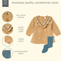 2-Piece Baby Girls Heirloom Floral Dress and Tights Set