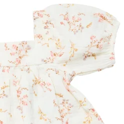 2-Piece Baby Girls Ivory Bunches Floral Puffed Sleeve Dress and Diaper Cover Set
