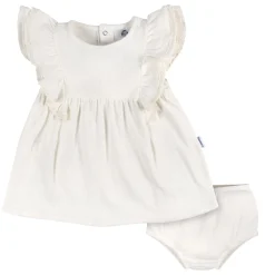 2-Piece Baby Girls Ivory Dress & Diaper Cover Set