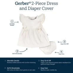 2-Piece Baby Girls Ivory Dress & Diaper Cover Set