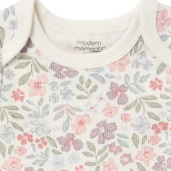 4-Piece Baby Girls Ivory Garden Short Sleeve Bodysuits and Shorts Set