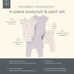 4-Piece Baby Girls Ivory Seashells Viscose Bodysuits and Pants Set