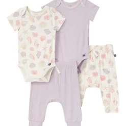 4-Piece Baby Girls Ivory Seashells Viscose Bodysuits and Pants Set