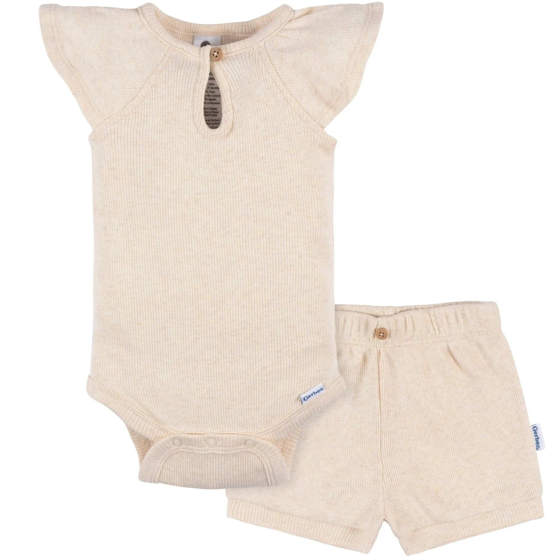 2-Piece Baby Girls Light Oatmeal Heather Bodysuit and Shorts Set
