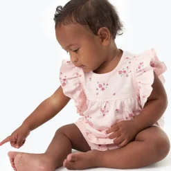 2-Piece Baby Girls Light Pink Floral Ruffled Sleeve Top & Cuffed Shorts Set