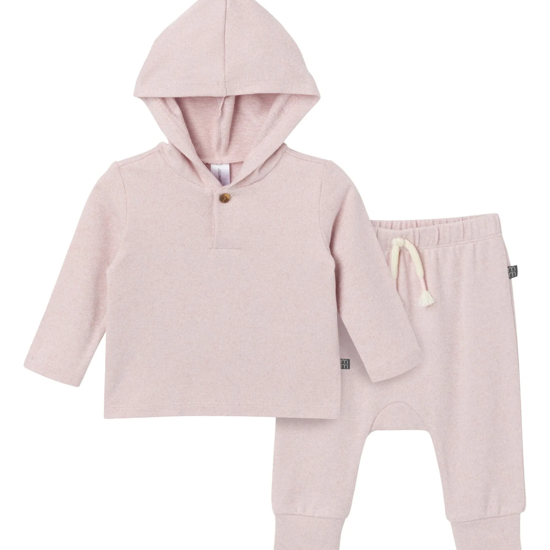 2-Piece Baby Girls Light Pink Hooded Brushed Hacci Set