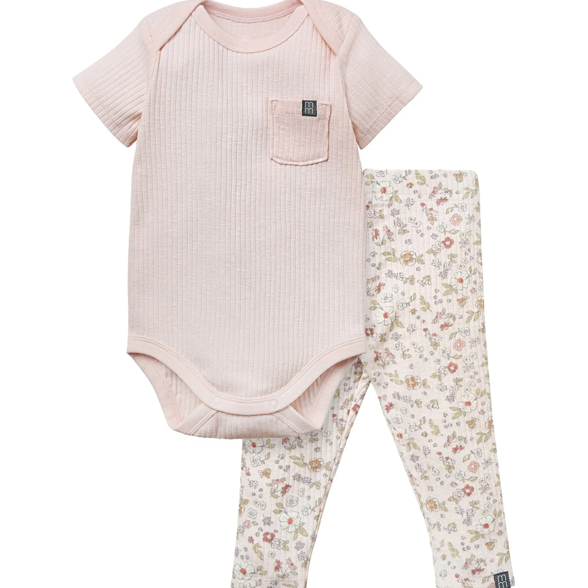 2-Piece Baby Girls Light Rose Short Sleeve Bodysuit & Spring Rose Pants Set