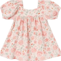 2-Piece Baby Girls Light Rose Watercolor Floral Puffed Sleeve Dress and Diaper Cover