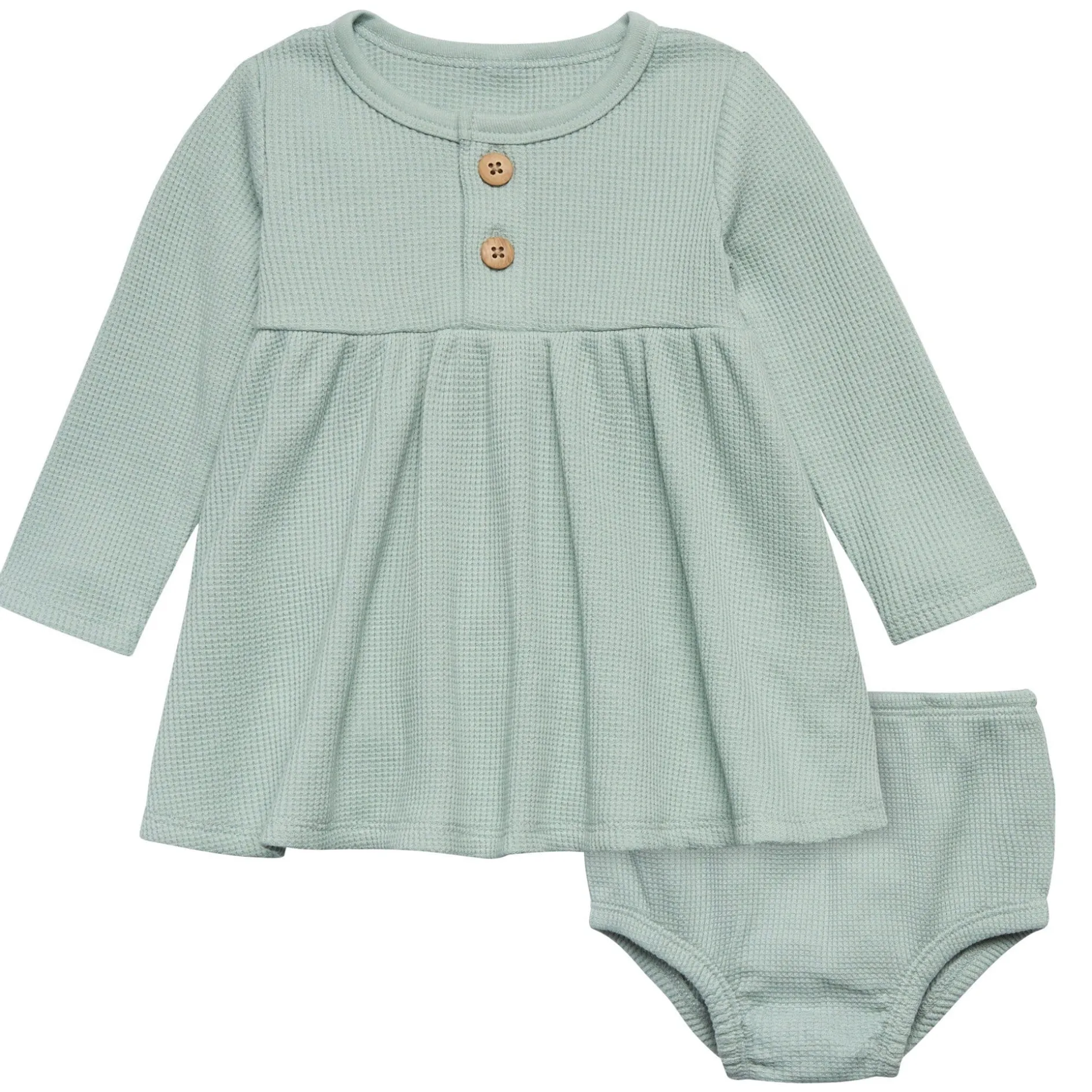 2-Piece Baby Girls Medium Sky Waffle Dress Set