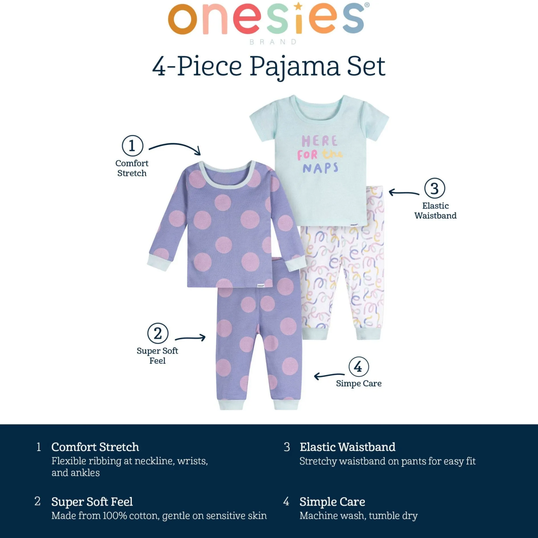 4-Piece Baby Girls Naps Pajamas Sets