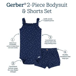 2-Piece Baby Girls Navy Dots Bodysuit & Shorts Set