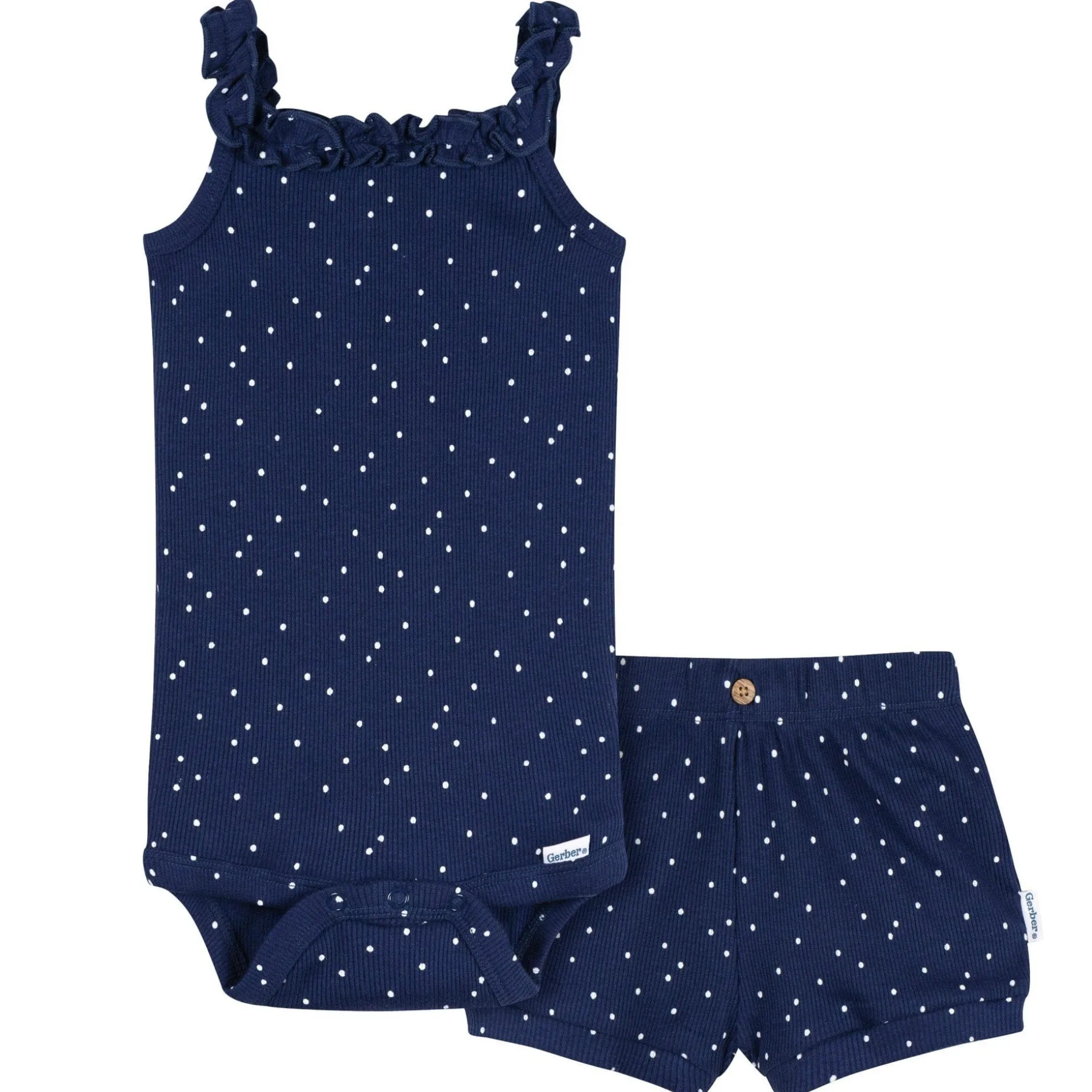 2-Piece Baby Girls Navy Dots Bodysuit & Shorts Set