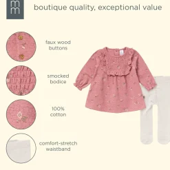 2-Piece Baby Girls Old Rose Floral Dress and Tights Set
