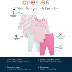 4-Piece Baby Girls Party Rainbow Onesies® Bodysuits and Pants