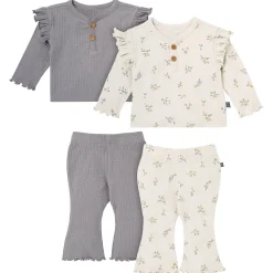 4-Piece Baby Girls Pear Henley Ruffle Tops and Pants Set