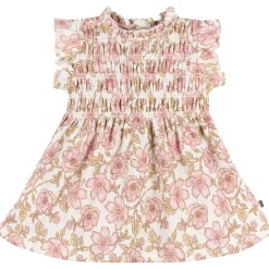 2-Piece Baby Girls Pink Floral Smocked Dress and Diaper Cover